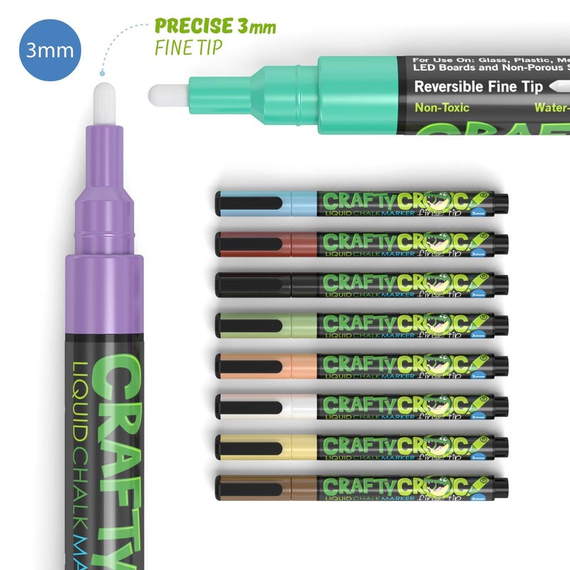 Crafty Croc Fine Tip Chalk Markers - (Precise 3mm Tip, 10 Earth Tone Colors) - Erasable Dustless Liquid Chalk Ink Pens, Water-Based, Non-Toxic - Image 3